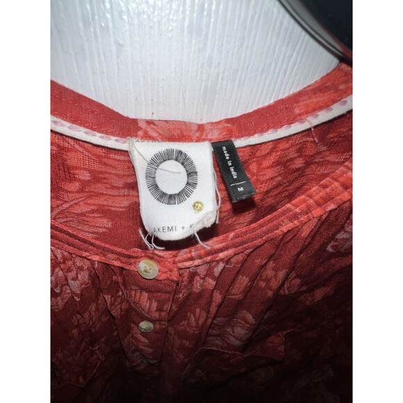 Akemi + Kin Anthropologie Coconino Lotus Floral Button Front Coral Blouse M - Picture 4 of 8